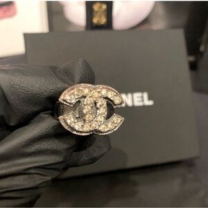 Chanel Classic CC Silver Toned Crystal Ring 2008 CruiseLine - w/Box and Bag